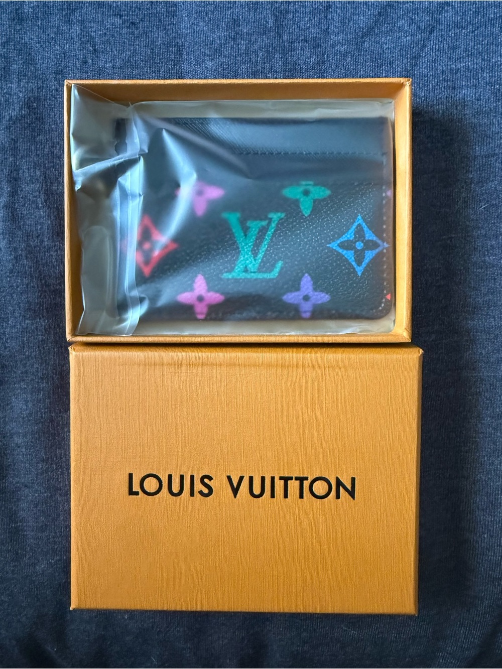 L.V. Black Card Holder with Multicolor Monogram